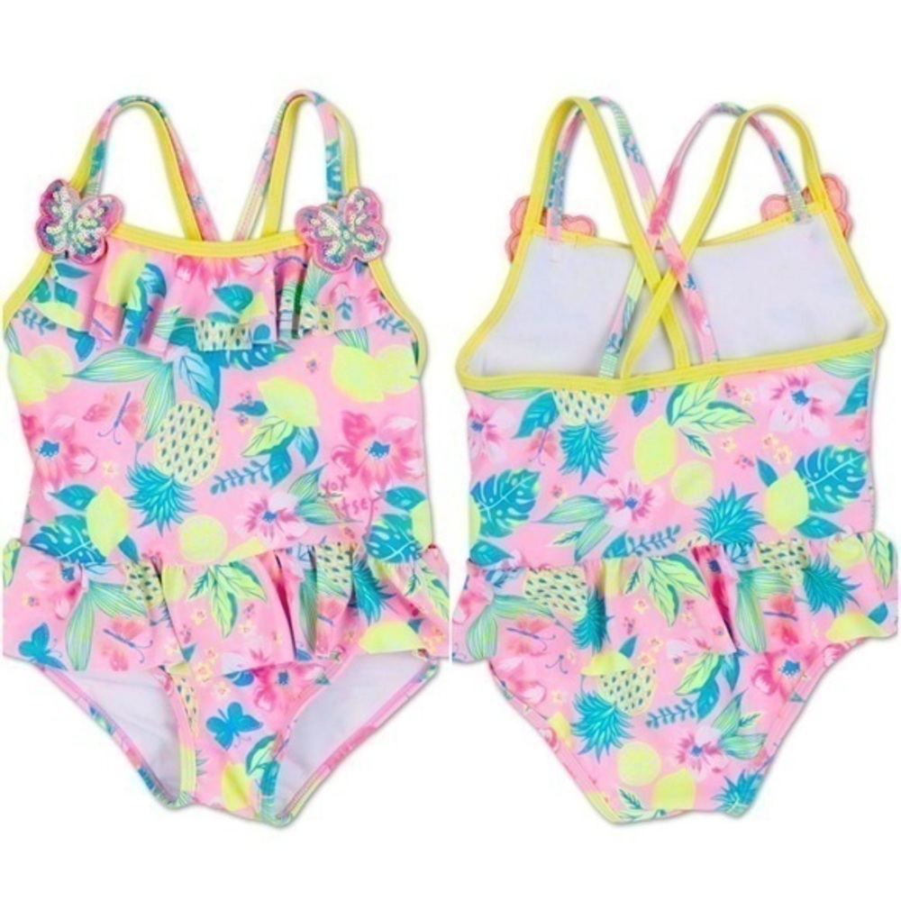 Betsey Johnson Sequin Butterfly Youth Girls Tropical Summer 1 Pc Beach Swimsuit